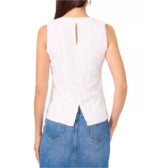 VINCE CAMUTO Women's Ultra White Textured Keyhole Back Sleeveless Top Size M - Picture 2 of 7
